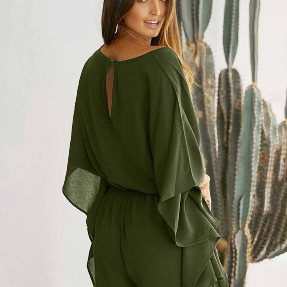 Boho Black Batwing Sleeve Oversized Kimono Romper - Picture 7 of 14